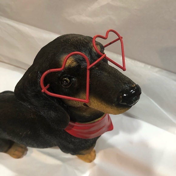 The most adorable red heart shaped glasses wearing dachshund dog puppy decor new - Picture 3 of 16